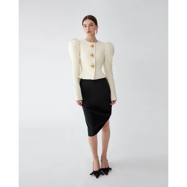Carolina Herrera Asymmetric Gathered Knee-Length Skirt in Black, view 4