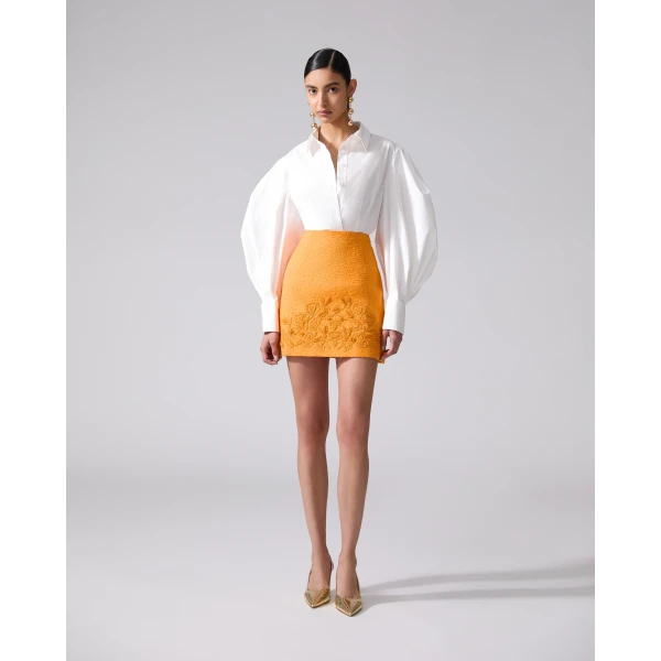 Carolina Herrera Balloon-Sleeve Shirt in White, view 4