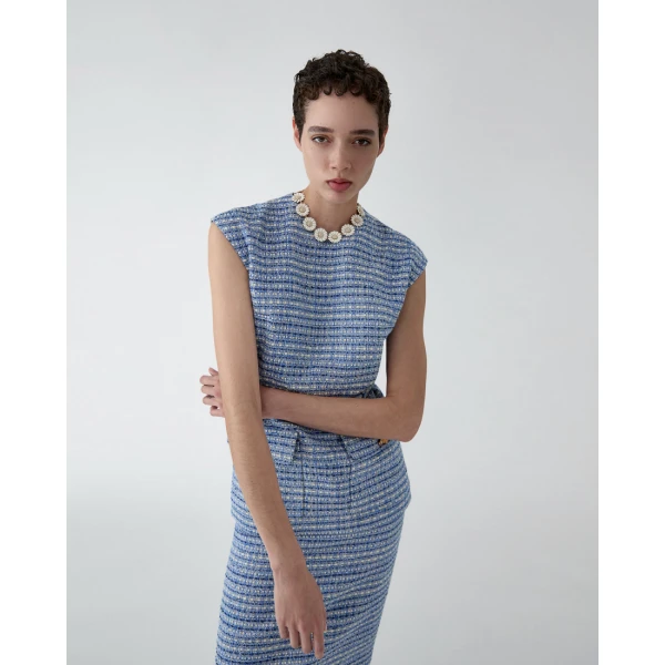 Carolina Herrera Belted Tweed Top, view 4