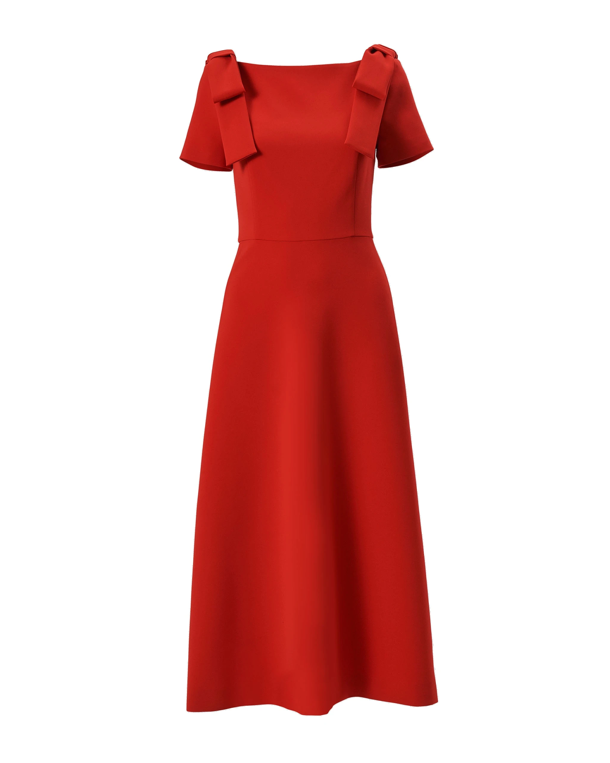 Carolina Herrera Bow-Shoulder Midi Dress in Chili Red | Dresses | Luxury Shoes Carolina Herrera Bow-Shoulder Midi Dress in Chili Red