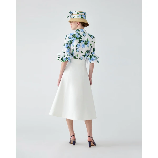 Carolina Herrera Button-Front Midi Skirt in White, view 3