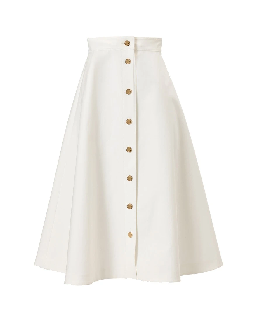 Carolina Herrera Button-Front Midi Skirt in White | Skirts | Luxury Shoes Carolina Herrera Button-Front Midi Skirt in White
