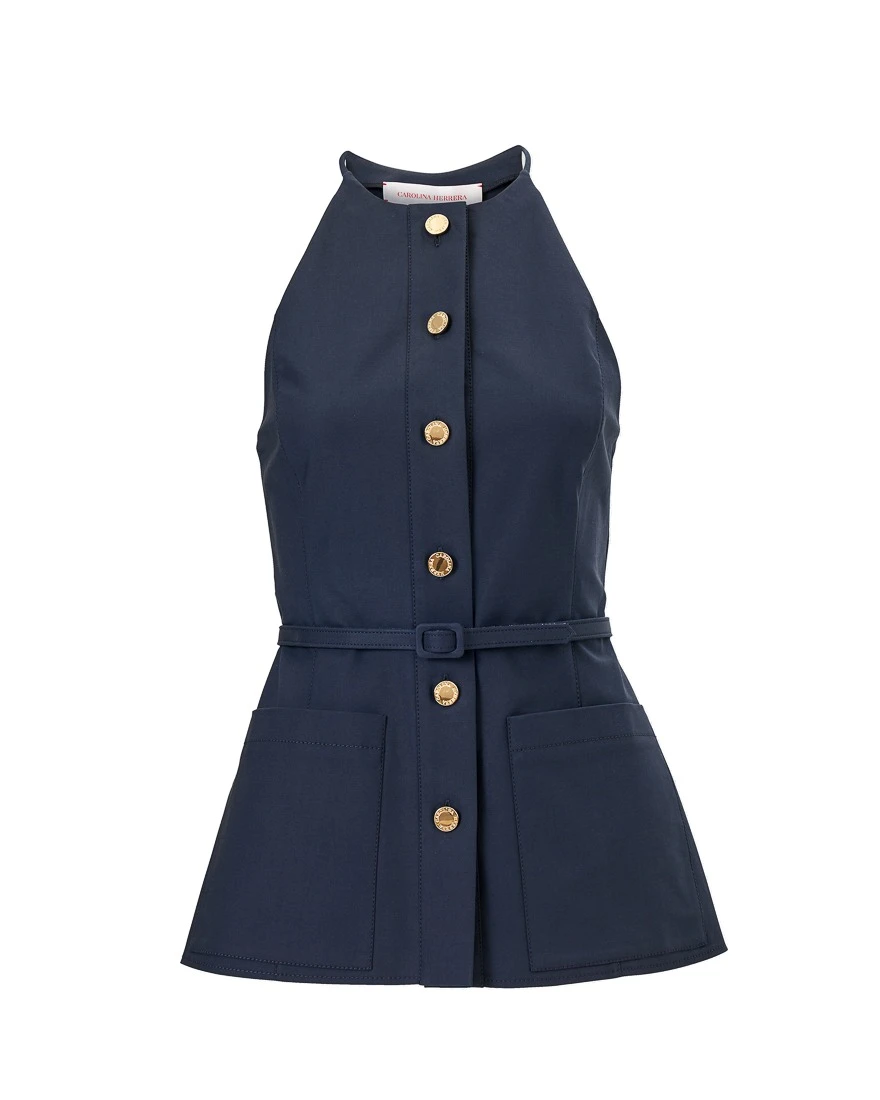 Carolina Herrera Button-Front Top in Midnight | Tops | Luxury Shoes Carolina Herrera Button-Front Top in Midnight