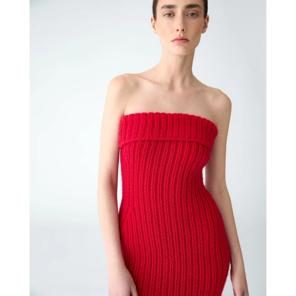 Carolina Herrera Cashmere Knit Mini Dress in Scarlet, view 4