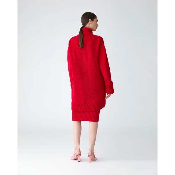 Carolina Herrera Cashmere Knit Shawl Coat in Scarlet, view 3