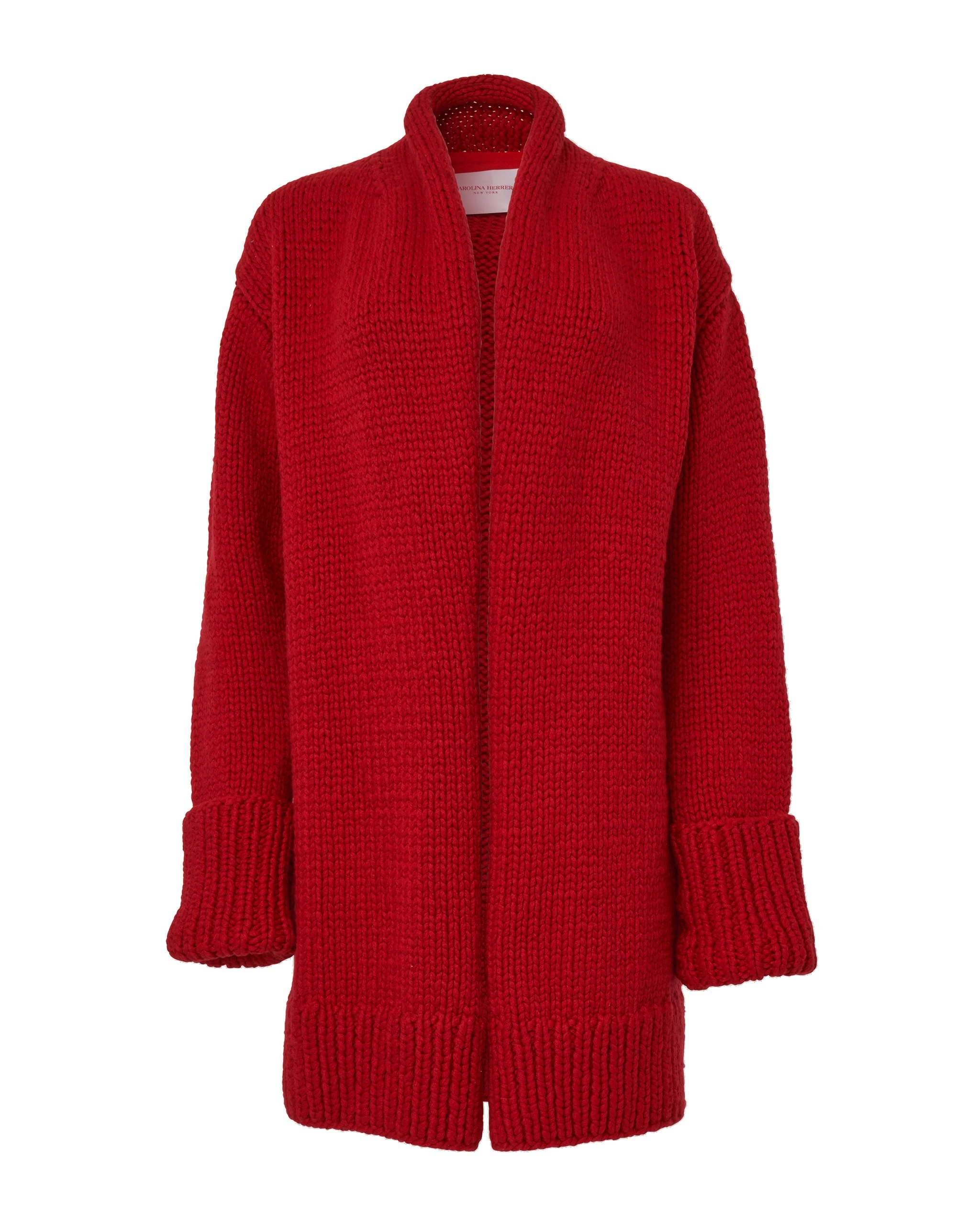 Carolina Herrera Cashmere Knit Shawl Coat in Scarlet | Coats | Luxury Shoes Carolina Herrera Cashmere Knit Shawl Coat in Scarlet