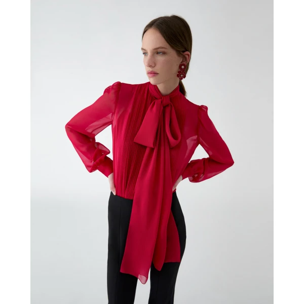 Carolina Herrera Chiffon Pussy-Bow Blouse, view 4