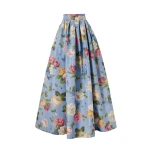 Carolina Herrera Chiné Floral-Print Ball Skirt in Cloudy Blue Mult