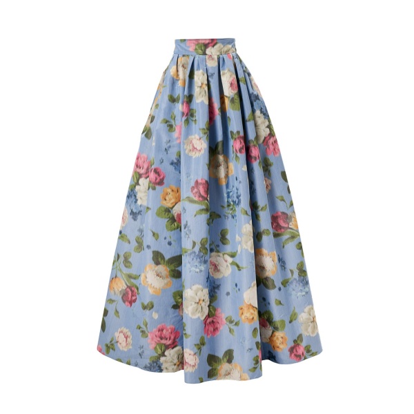 Carolina Herrera Chiné Floral-Print Ball Skirt in Cloudy Blue Mult