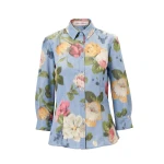 Carolina Herrera Chiné Floral-Print Shirt in Cloudy Blue Mult