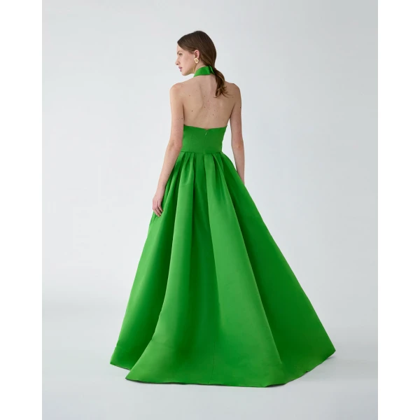 Carolina Herrera Collared Halterneck Gown in Lawn Green, view 3