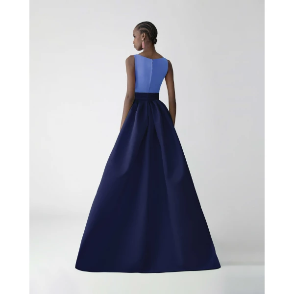 Carolina Herrera Color-Blocked Column Gown with Overskirt, view 3