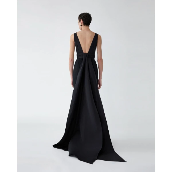 Carolina Herrera Column Gown with Back Bow in Black, view 3