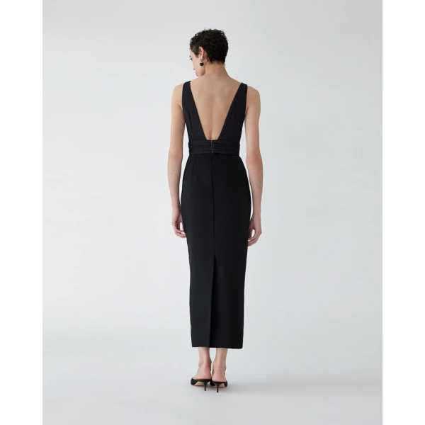 Carolina Herrera Column Gown with Back Bow in Black, view 6