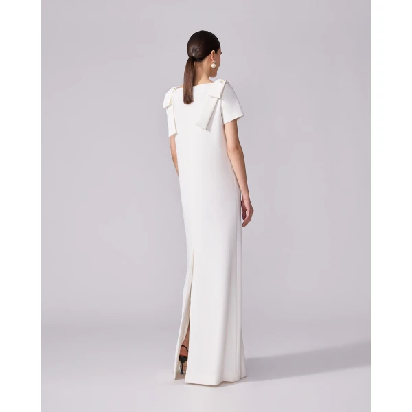 Carolina Herrera Column Gown with Bows in Ivory, view 3