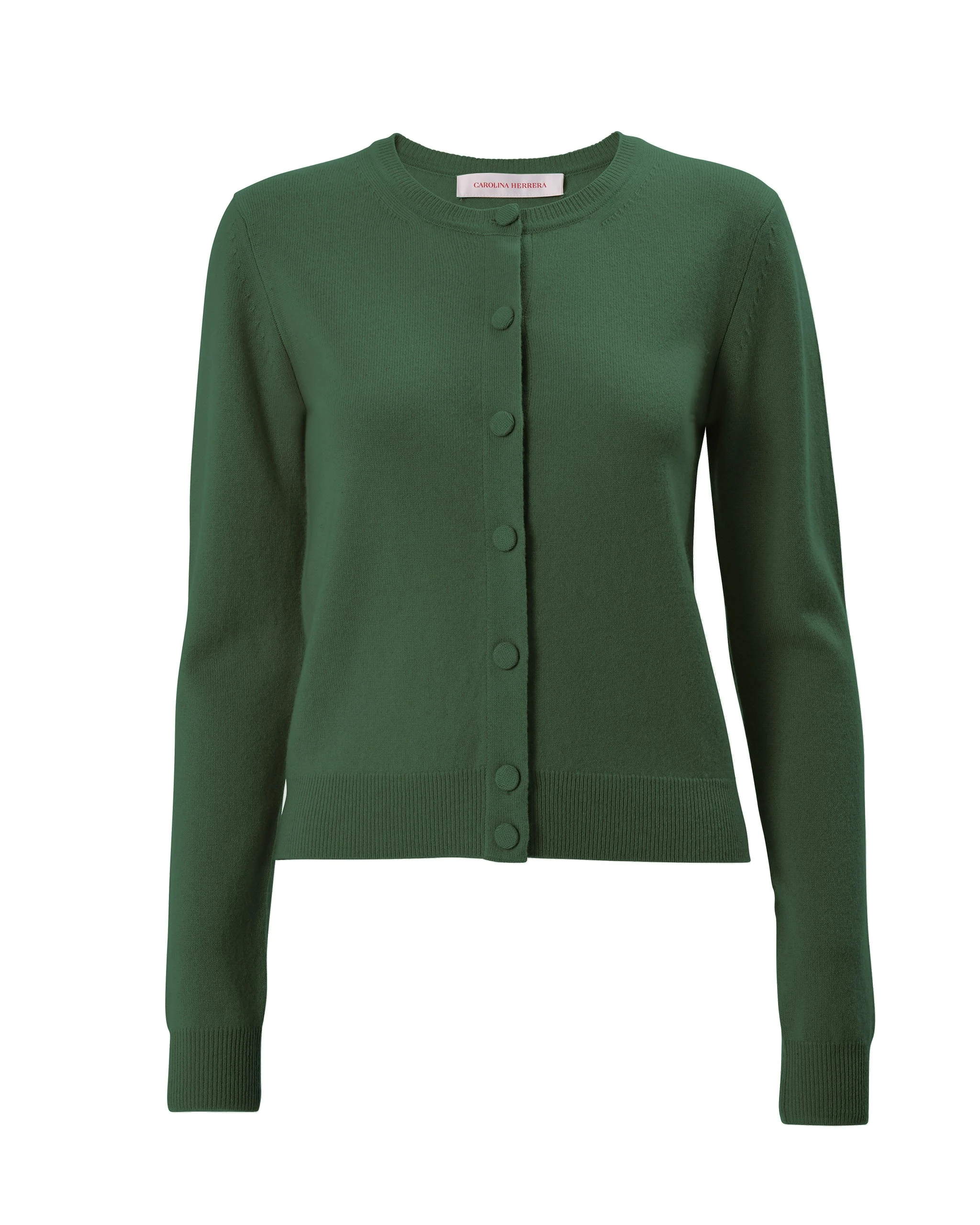 Carolina Herrera Crewneck Cardigan in Racing Green | Knitwear | Luxury Shoes Carolina Herrera Crewneck Cardigan in Racing Green
