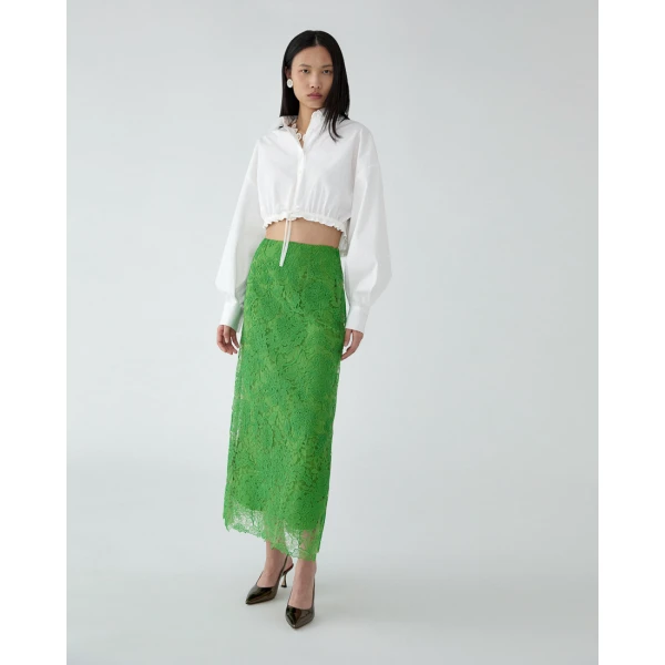 Carolina Herrera Cropped Shirt with Drawstring Waist in White, view 4