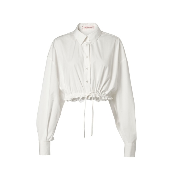 Carolina Herrera Cropped Shirt with Drawstring Waist in White