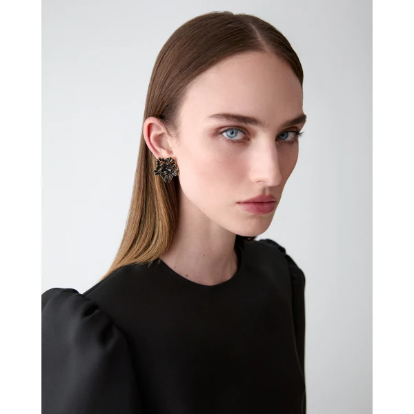 Carolina Herrera Crystal Snowflake Earrings in Black, view 2