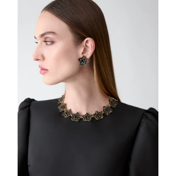 Carolina Herrera Crystal Snowflake Necklace in Black, view 2