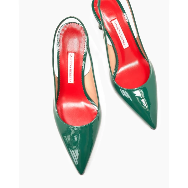 Carolina Herrera Cylinder-Heel Patent Leather Pumps in Racing Green, view 5