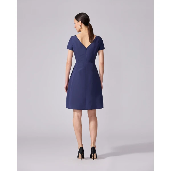 Carolina Herrera Draped Boat Neck Dress in Midnight, view 3