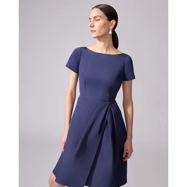 Carolina Herrera Draped Boat Neck Dress in Midnight, view 4