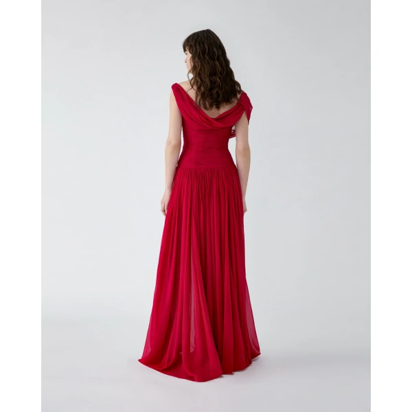 Carolina Herrera Draped Chiffon Gown with Floral Embellishment, view 3