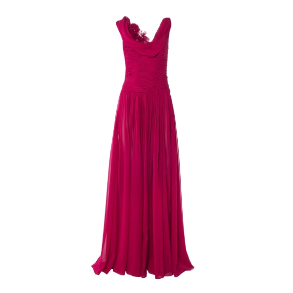 Carolina Herrera Draped Chiffon Gown with Floral Embellishment