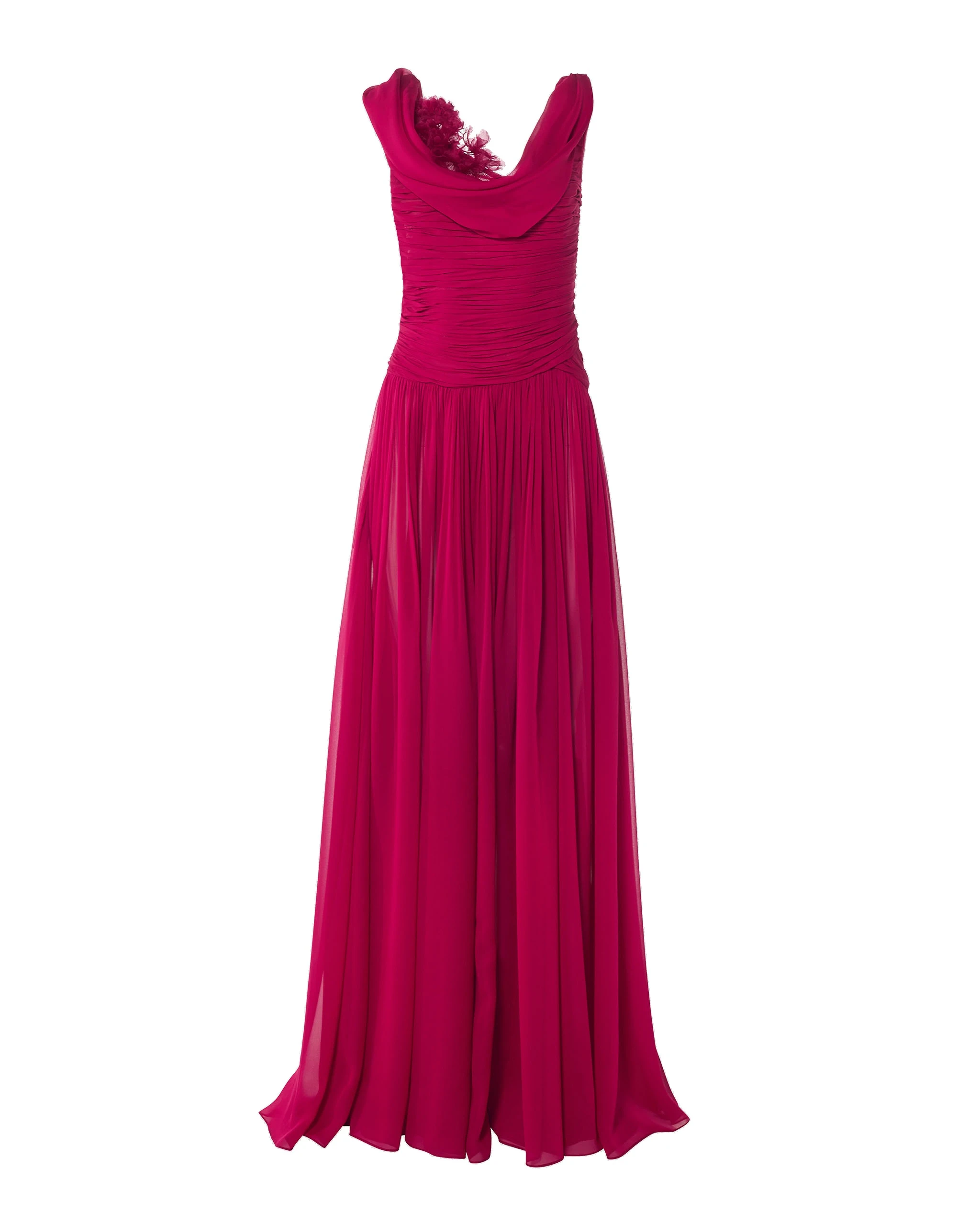 Carolina Herrera Draped Chiffon Gown with Floral Embellishment | Dresses | Luxury Shoes Carolina Herrera Draped Chiffon Gown with Floral Embellishment