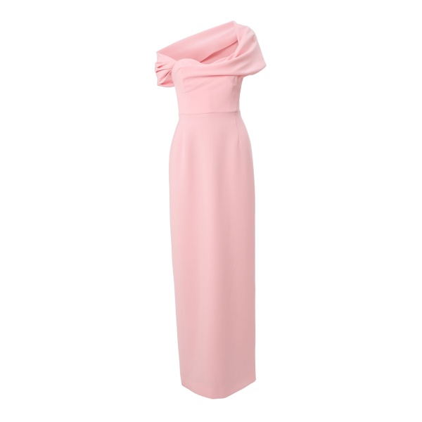 Carolina Herrera Draped Off-Shoulder Column Gown in Rosewater