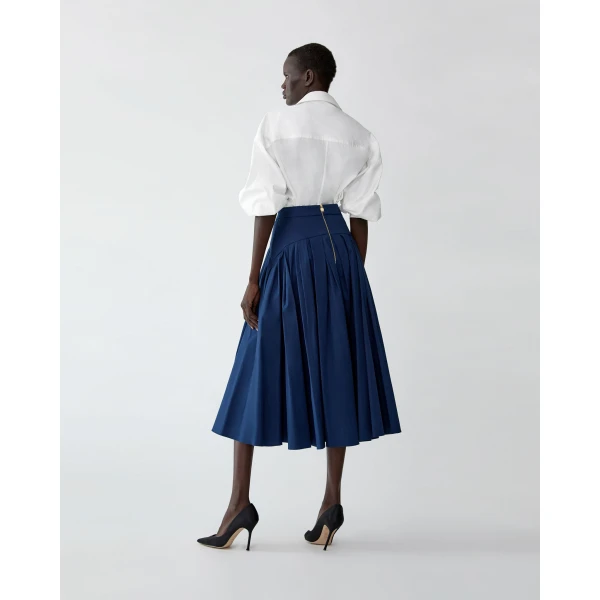 Carolina Herrera Drop Waist Pleated Midi Skirt in Midnight, view 3