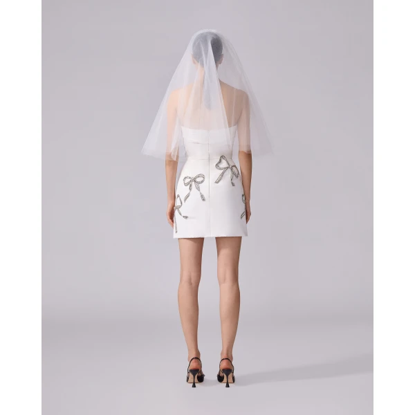Carolina Herrera Embroidered Bow Tiara and Veil in White, view 3