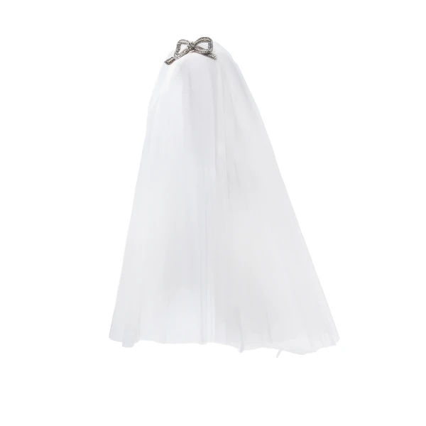 Carolina Herrera Embroidered Bow Tiara and Veil in White