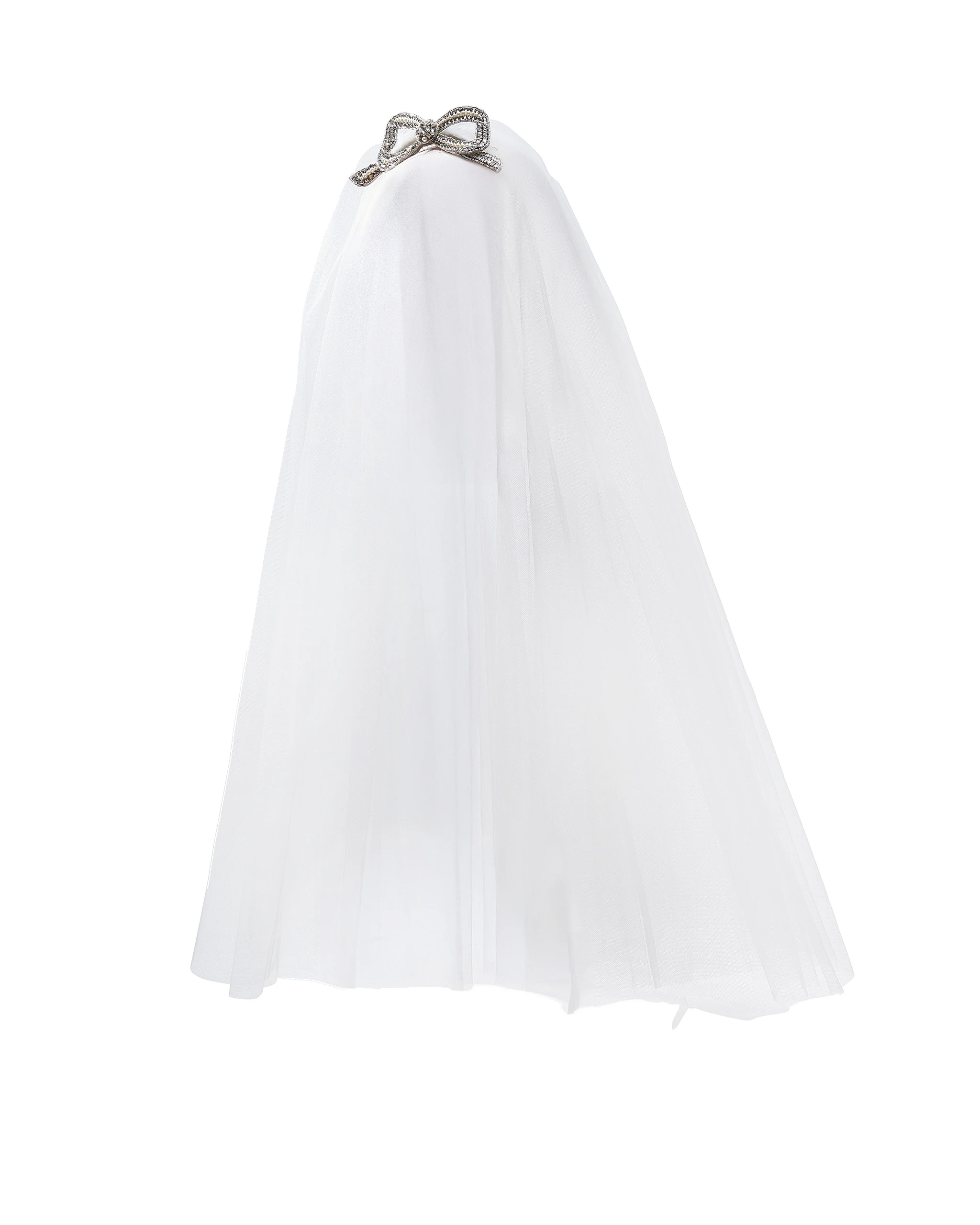 Carolina Herrera Embroidered Bow Tiara and Veil in White | Accessories | Luxury Shoes Carolina Herrera Embroidered Bow Tiara and Veil in White