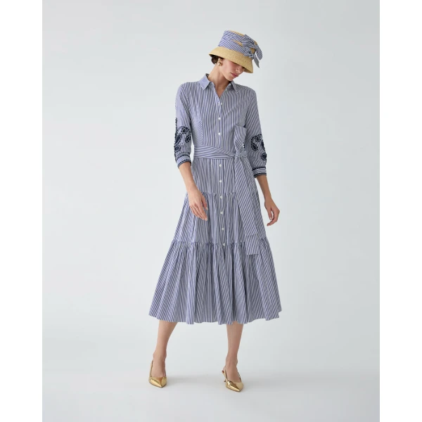 Carolina Herrera Embroidered Striped Midi Shirt Dress, view 2