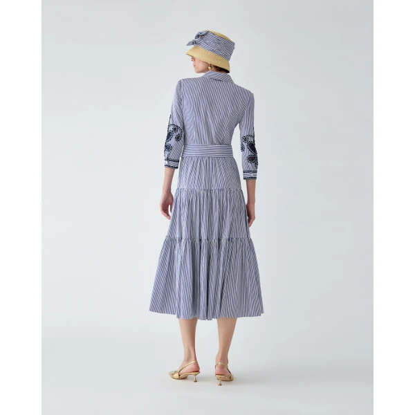 Carolina Herrera Embroidered Striped Midi Shirt Dress, view 3
