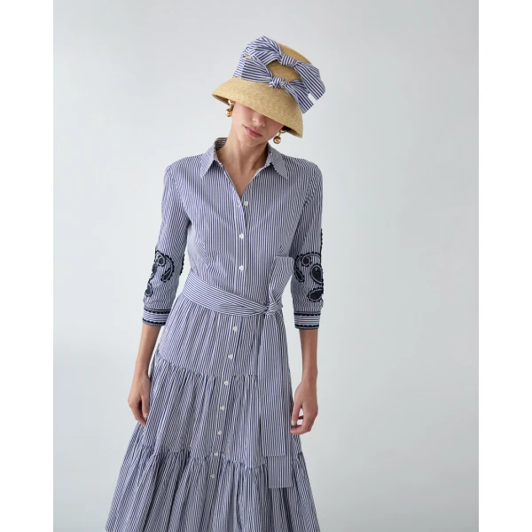 Carolina Herrera Embroidered Striped Midi Shirt Dress, view 4
