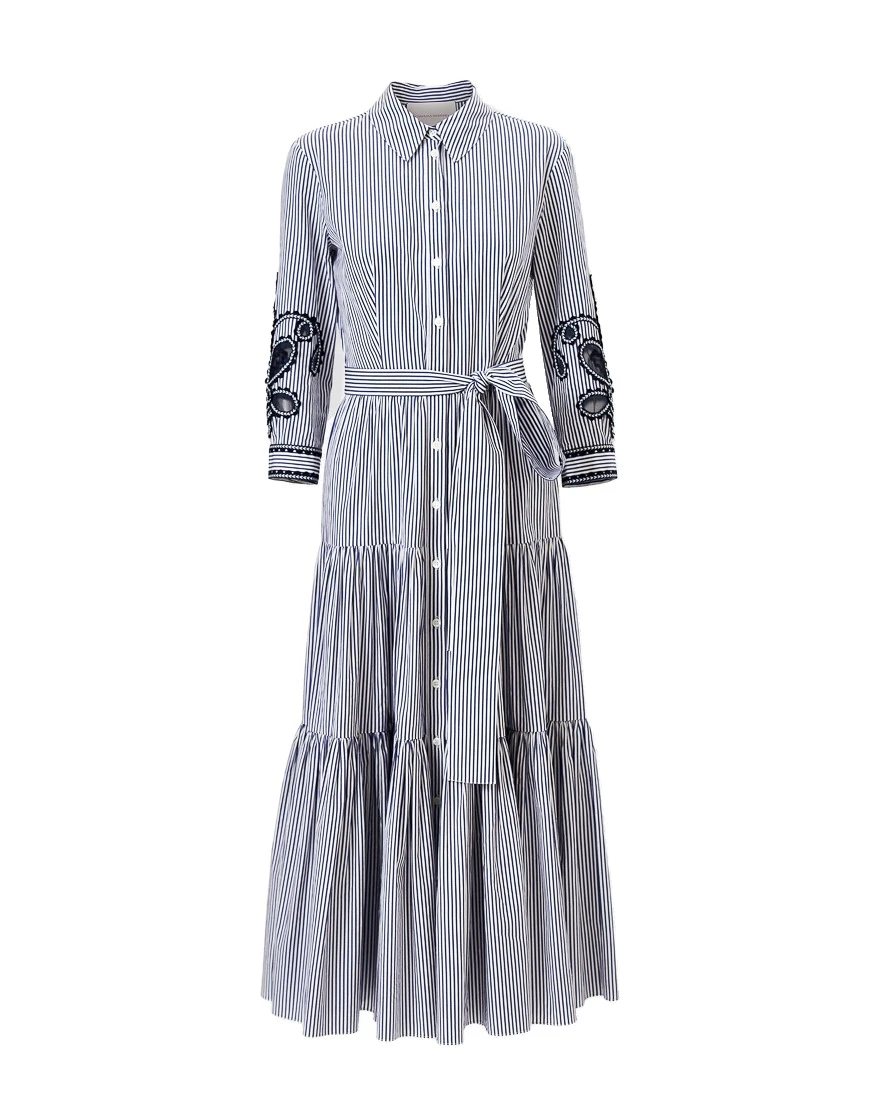 Carolina Herrera Embroidered Striped Midi Shirt Dress | Dresses | Luxury Shoes Carolina Herrera Embroidered Striped Midi Shirt Dress