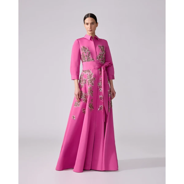 Carolina Herrera Embroidered Trench Gown in Rose, view 2