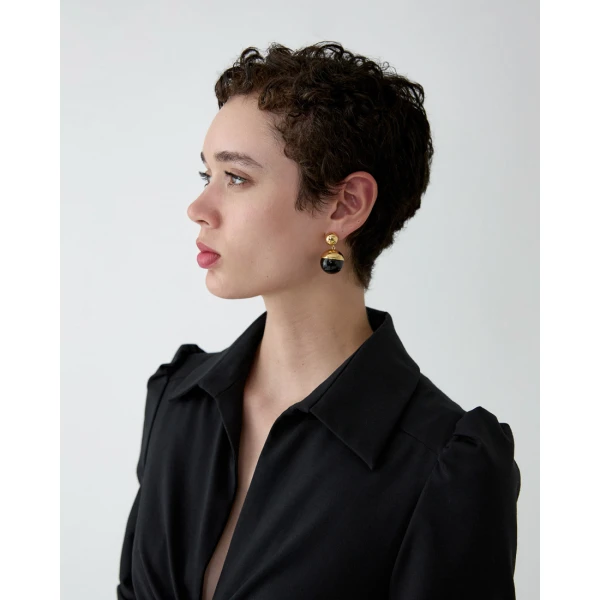 Carolina Herrera Enamel Drop Earrings in Black, view 2
