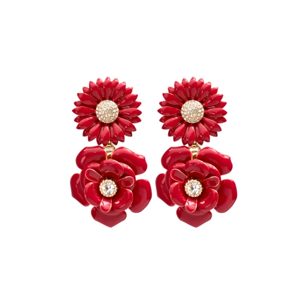 Carolina Herrera Enamel Mixed Flower Drop Earrings