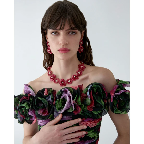 Carolina Herrera Enamel Mixed Flower Necklace, view 2