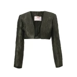 Carolina Herrera Floral Cloque Lurex Jacquard Bolero Jacket in Forest Green