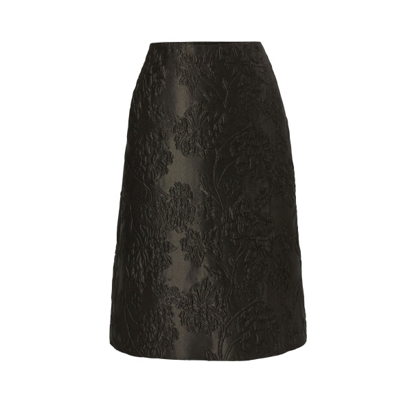 Carolina Herrera Floral Cloque Lurex Jacquard Pencil Skirt in Forest Green