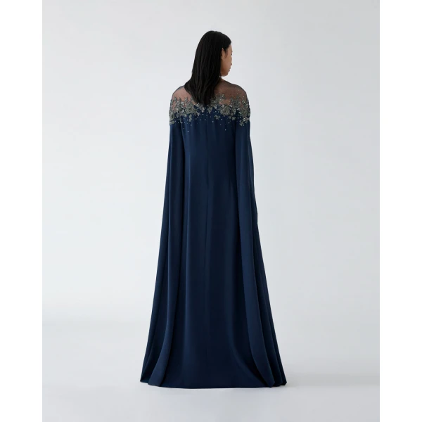 Carolina Herrera Floral-Embroidered Caftan in Midnight, view 3