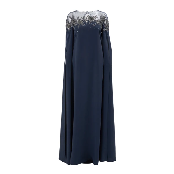 Carolina Herrera Floral-Embroidered Caftan in Midnight