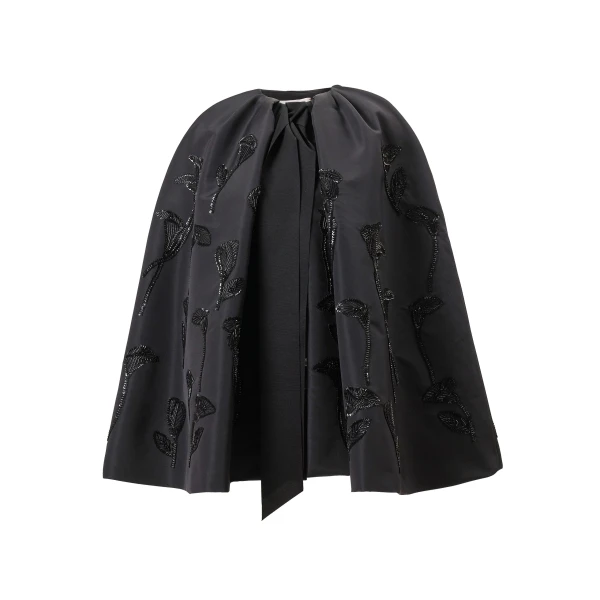 Floral-Embroidered Cape in Black