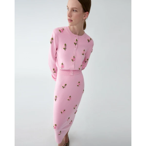 Carolina Herrera Floral-Embroidered Cardigan in Rosewater, view 4