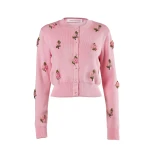 Carolina Herrera Floral-Embroidered Cardigan in Rosewater